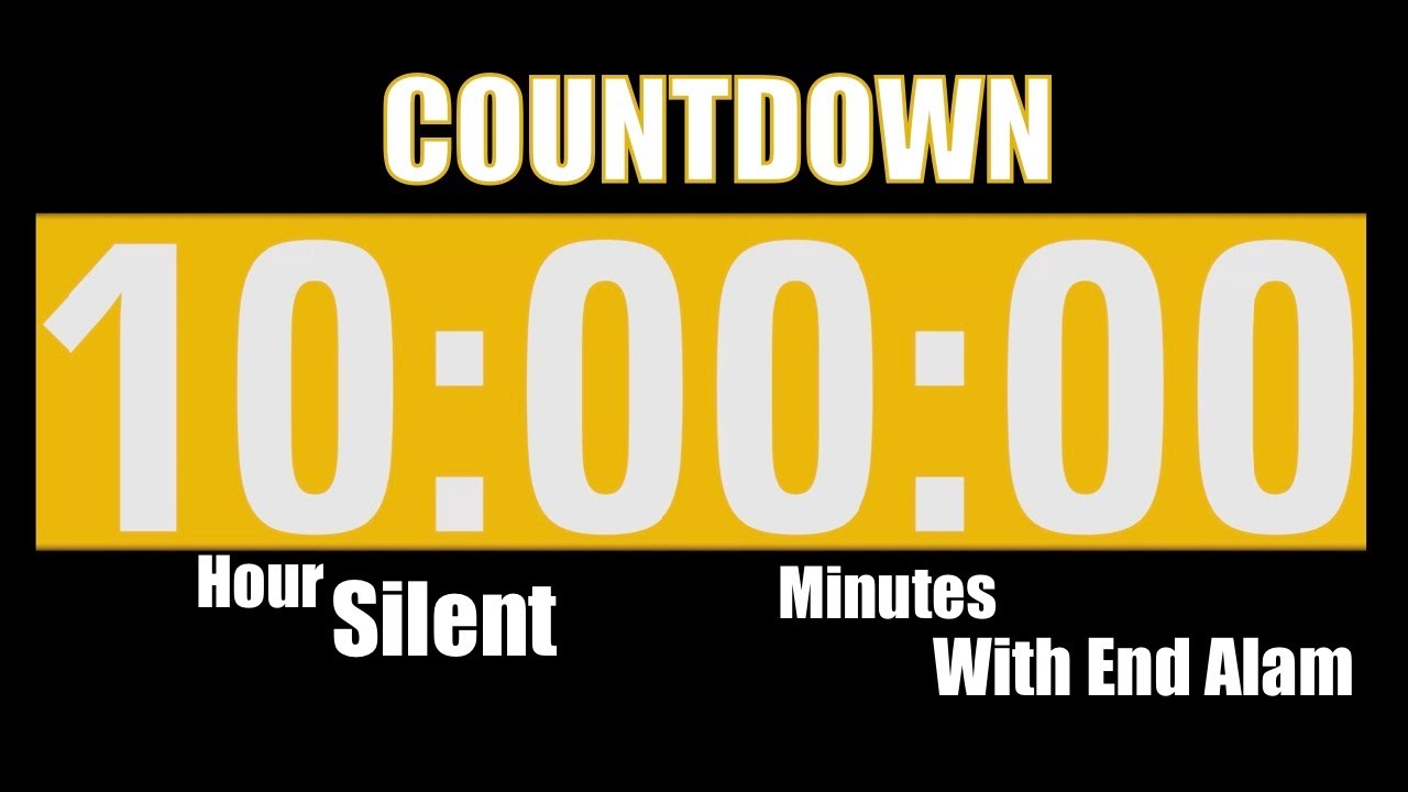 10 Hour Timer Silent Countdown Black and Yellow Background  End Alarm