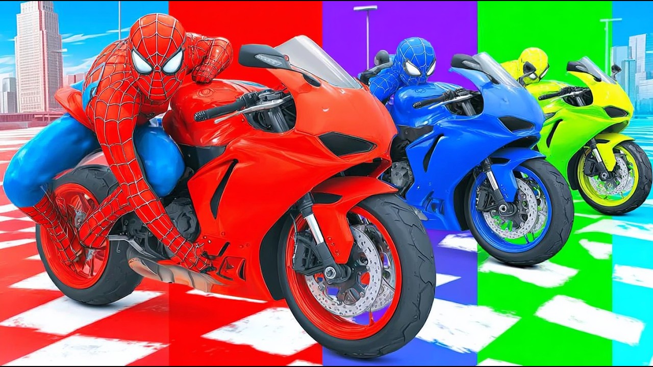 SPIDER-MAN against JUDY Ride on Motorcycle STUNT FUNNY MOMENTS / GTA 5 MULTIVERSE!?