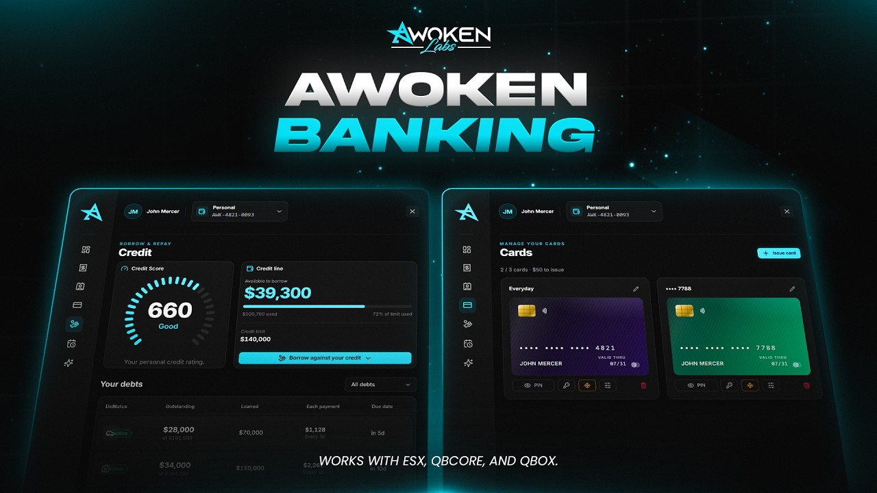 Realistic FiveM Banking Script | Bank Cards, PIN Codes & Credit Scores | Awoken Banking