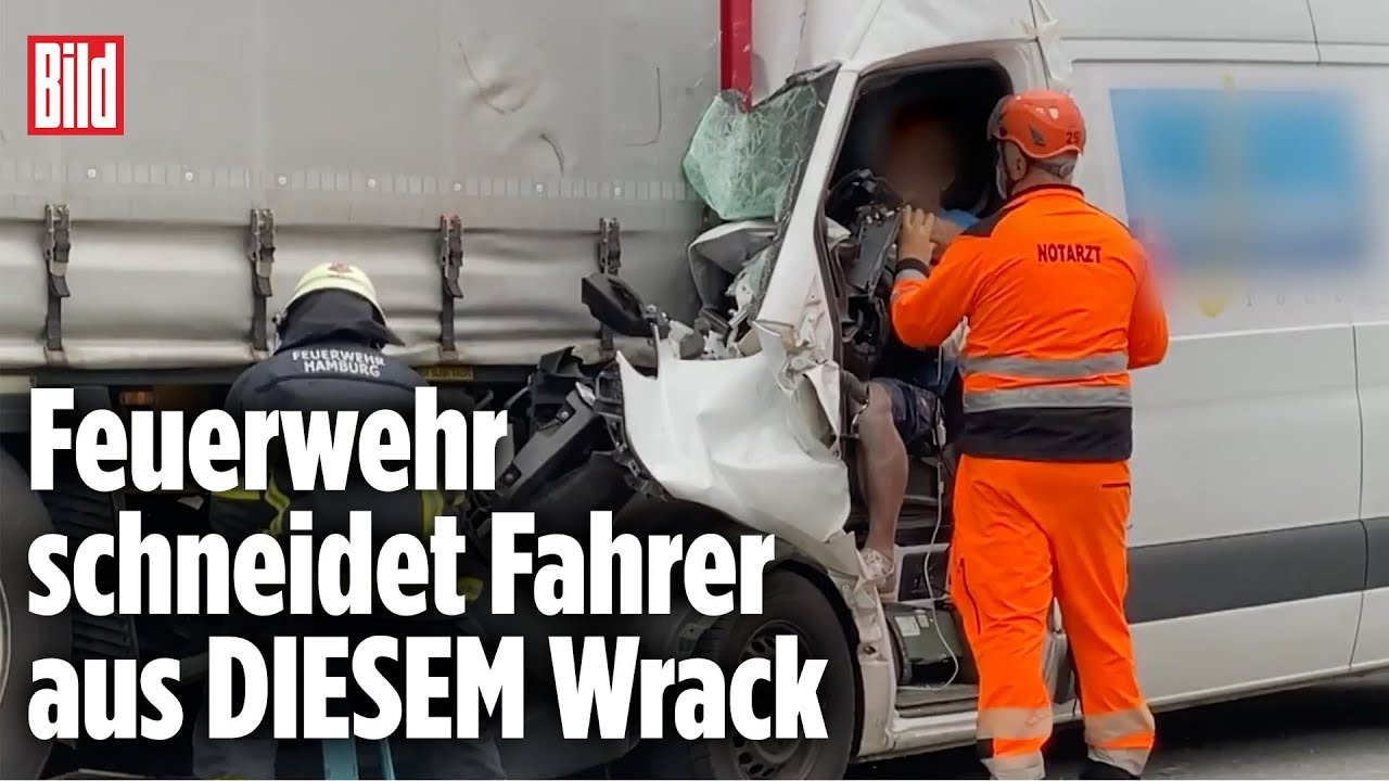 Nach Unfall auf der A7 bei Hamburg: Fahrer eine Stunde lang eingeklemmt