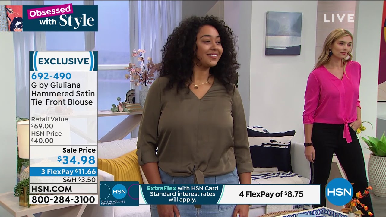 G by Giuliana Hammered Satin TieFront Blouse