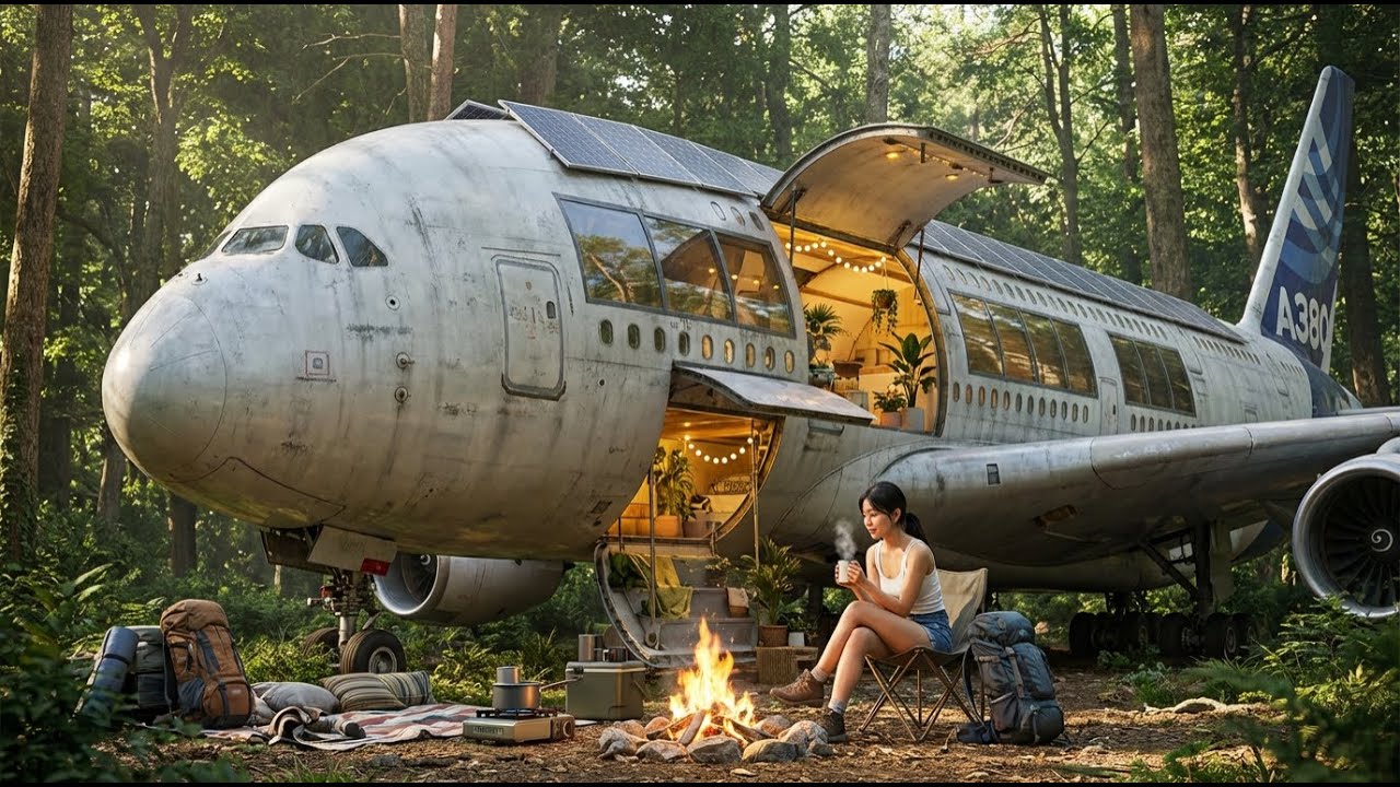 Building a Dream House Inside an Abandoned Airbus A380 in the Remote Forest (ASMR Survival)