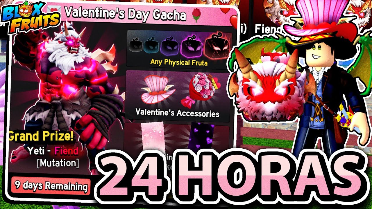 24 HORAS GIRANDO NO GACHA VALENTINE ATÉ PEGAR TODO EVENTO BLOX FRUITS!
