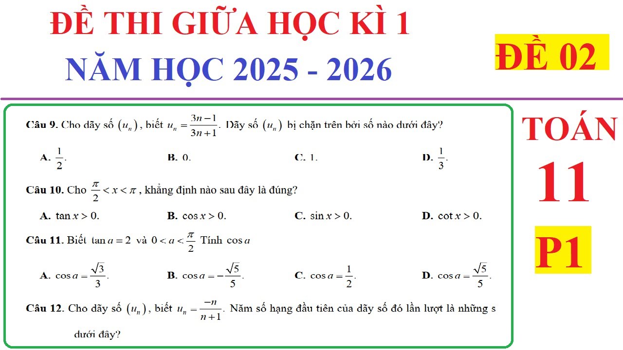 TOÁN 11 - ĐỀ 2 –P1- ĐỀ THI GIỮA HỌC KÌ 1 TOÁN LỚP 11 NĂM HỌC 2025-2026 SGK MỚI KNTT. ÔN TẬP HỌC KÌ 1