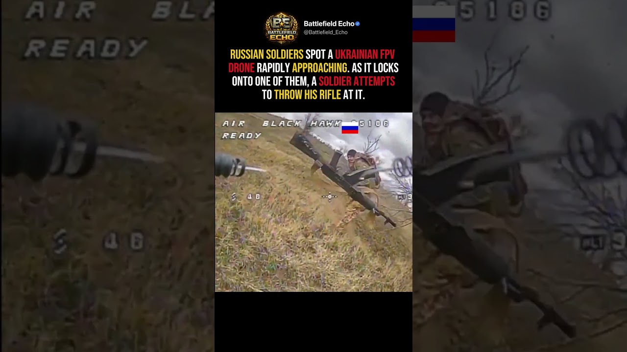 Russian Soldier Throws Rifle at FPV Drone  #shorts