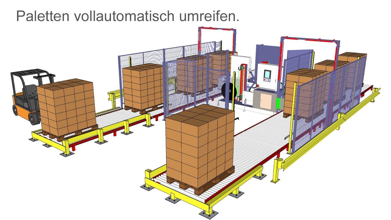 Paletten vollautomatisch umreifen: Europack - Umreifungsanlage mit Fördertechnik & vielen Optionen