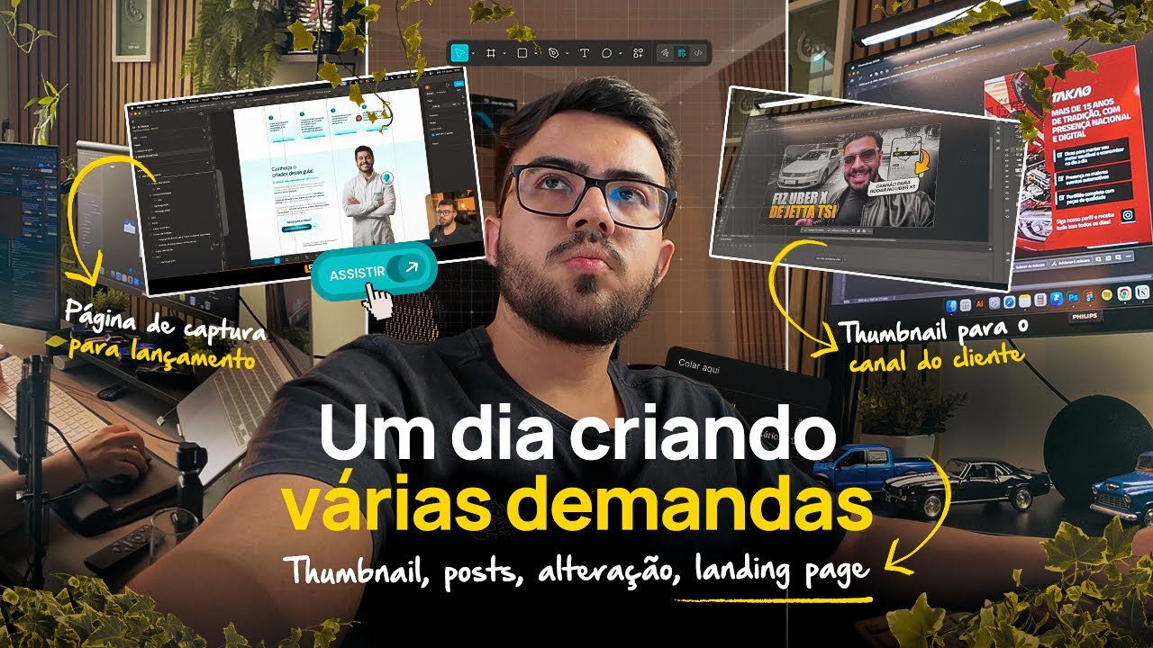 Um dia criando várias demandas comigo | Thumbnail, página de captura, posts e alterações