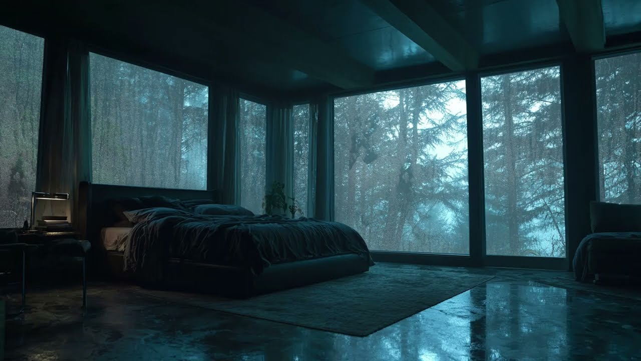 Rain on Window in a Forest Bedroom - Relaxing Nature Sounds for Focus, Sleep and Relaxation