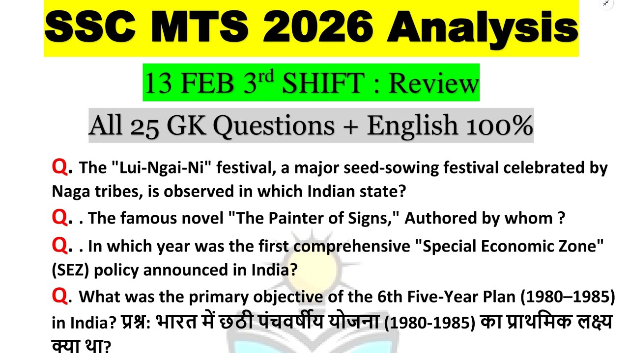 SSC MTS 3rd Shift 13 Feb Exam Analysis | SSC MTS 2026 Today Paper Review