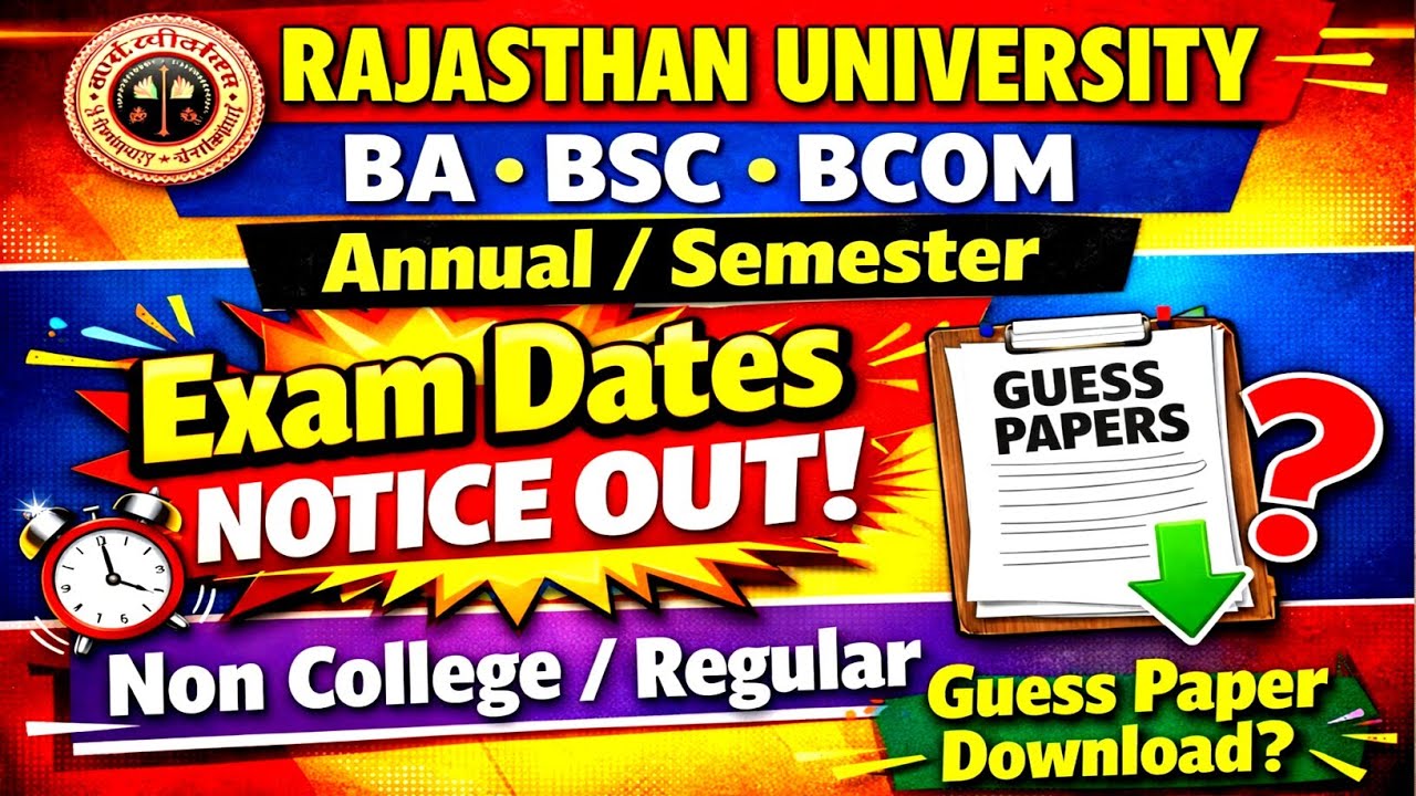 Rajasthan University BSc BCom 3rd 5th Semester Exam Date 2026 | Non College & Regular Students