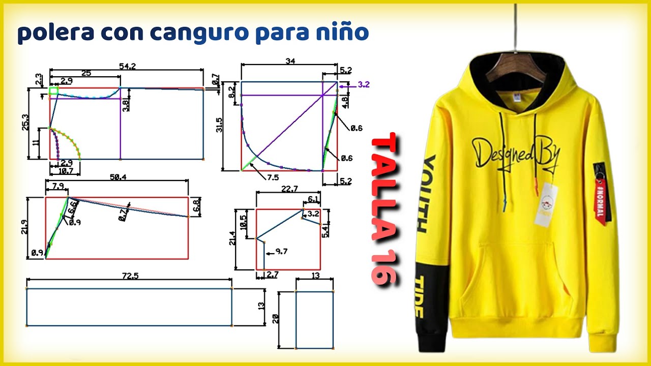 molde de polera con canguro para niño talla 16   | técnicas de costura
