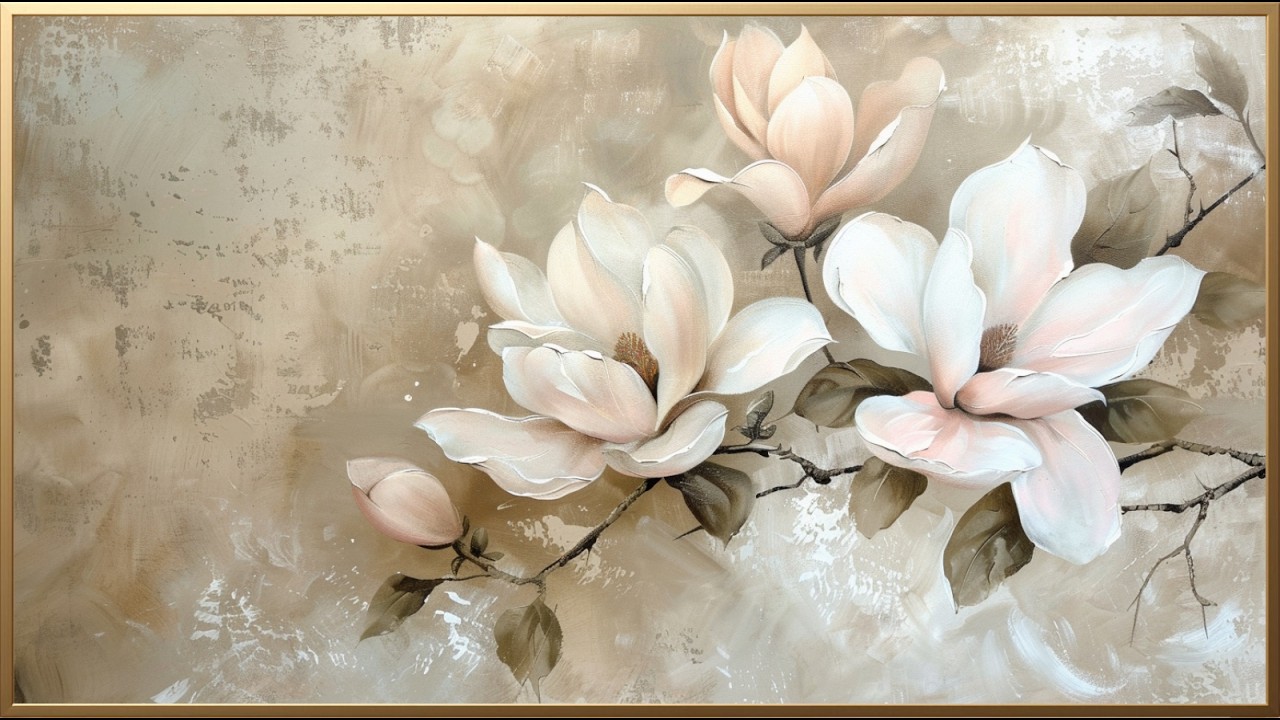 Floral Wall Art for Frame TV | Magnolia Painting Display (4K 2 Hours)