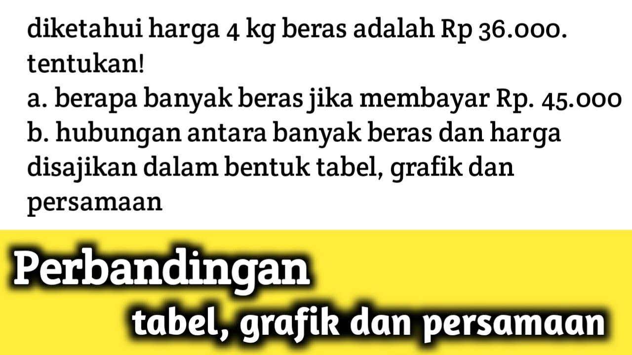 Matematika kelas 7 | #perbandingan perbandingan senilai dalam bentuk tabel, grafik dan persamaan
