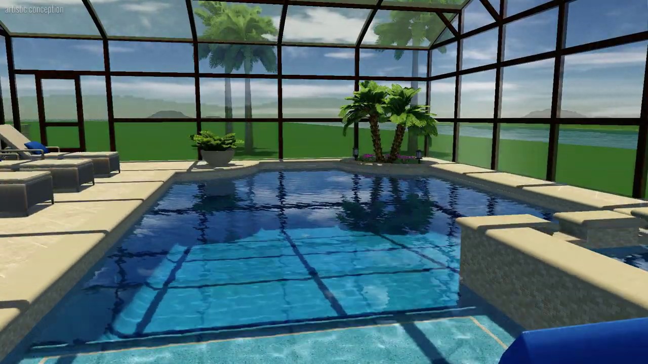 Enclosed Backyard pool design with poly-carbonate enclosure