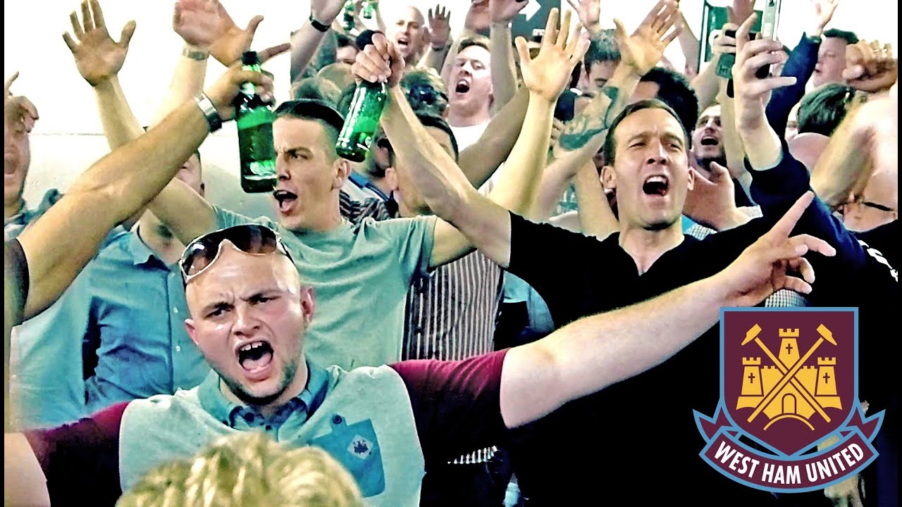 West Ham fans on the Boleyn Ground concourse, big party!