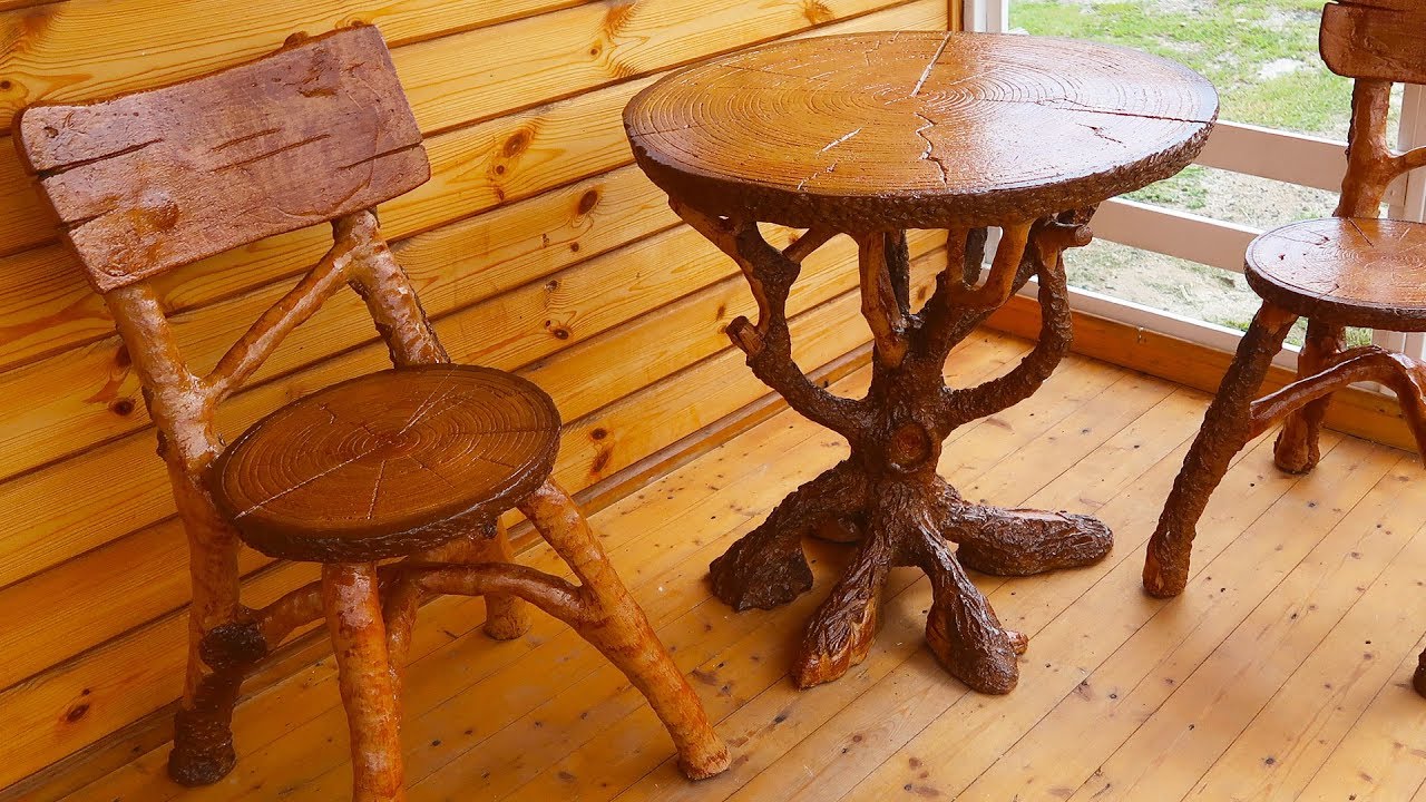 Wood-style Cement Table and two Cheirs - ART Cement DIY