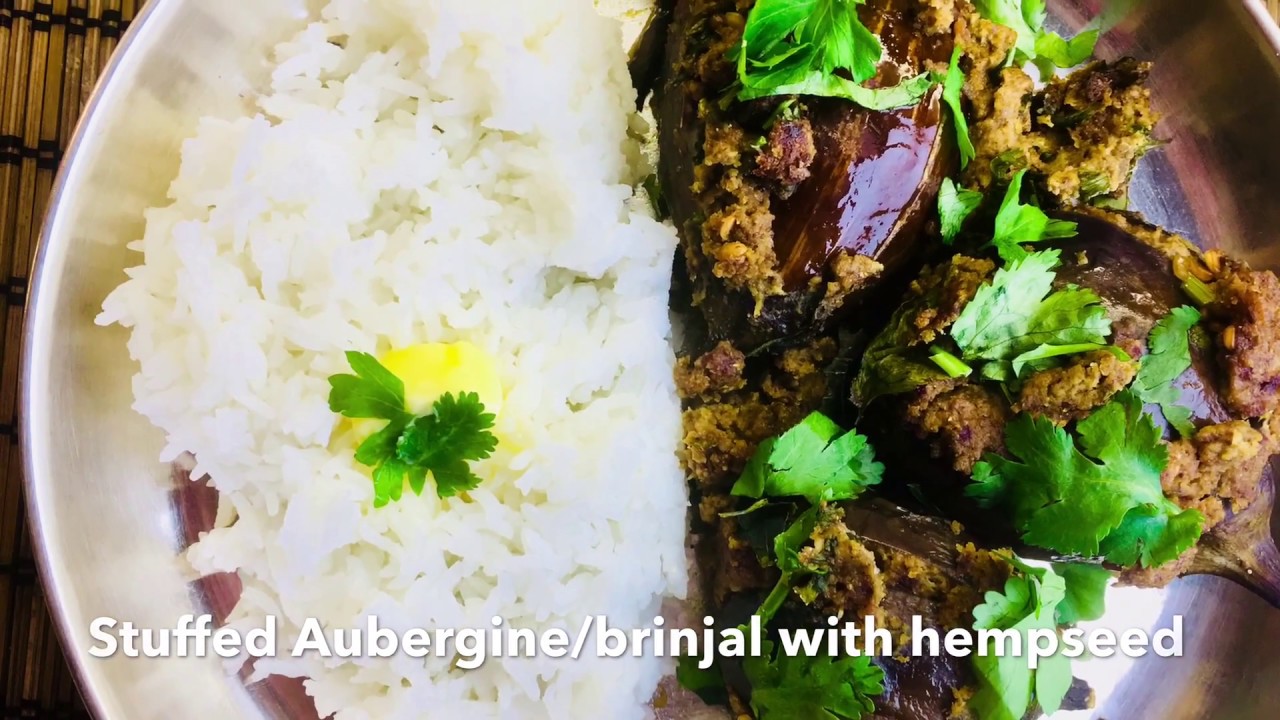Stuffed Aubergine/brinjal with hempseed (Vegan, Vegetarian)