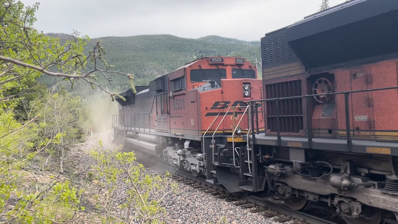 Loaded BNSF Coal Train Wakes Up The Rockies, 2% grade Notch 8