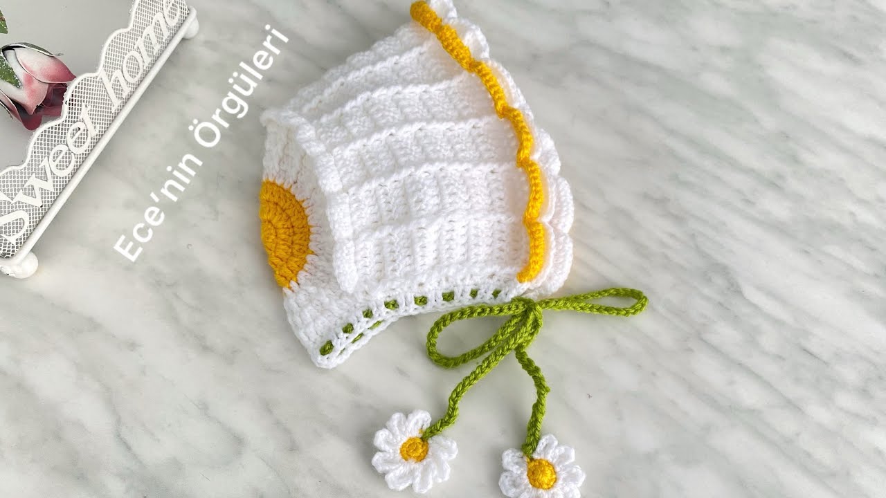 🌼Gorgeous design daisy model Baby Hat / Muhteşem Tasarım Papatya Model Tığ işi Bebek Şapkası/ 3 ay