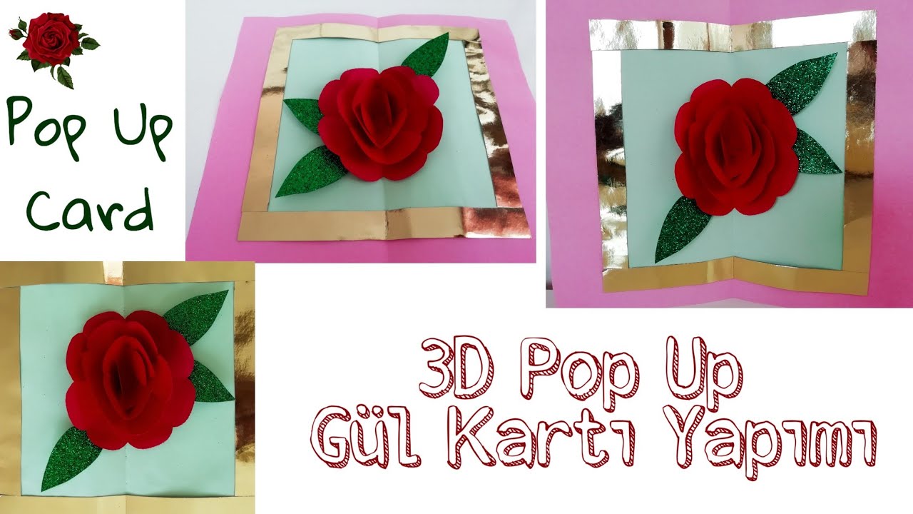 (Kutlu Doğum Haftası Özel) Çok Kolay  3D Pop up Gül Kartı Yapımı🌹How to Make a Easy 3D Pop up Card🏵️