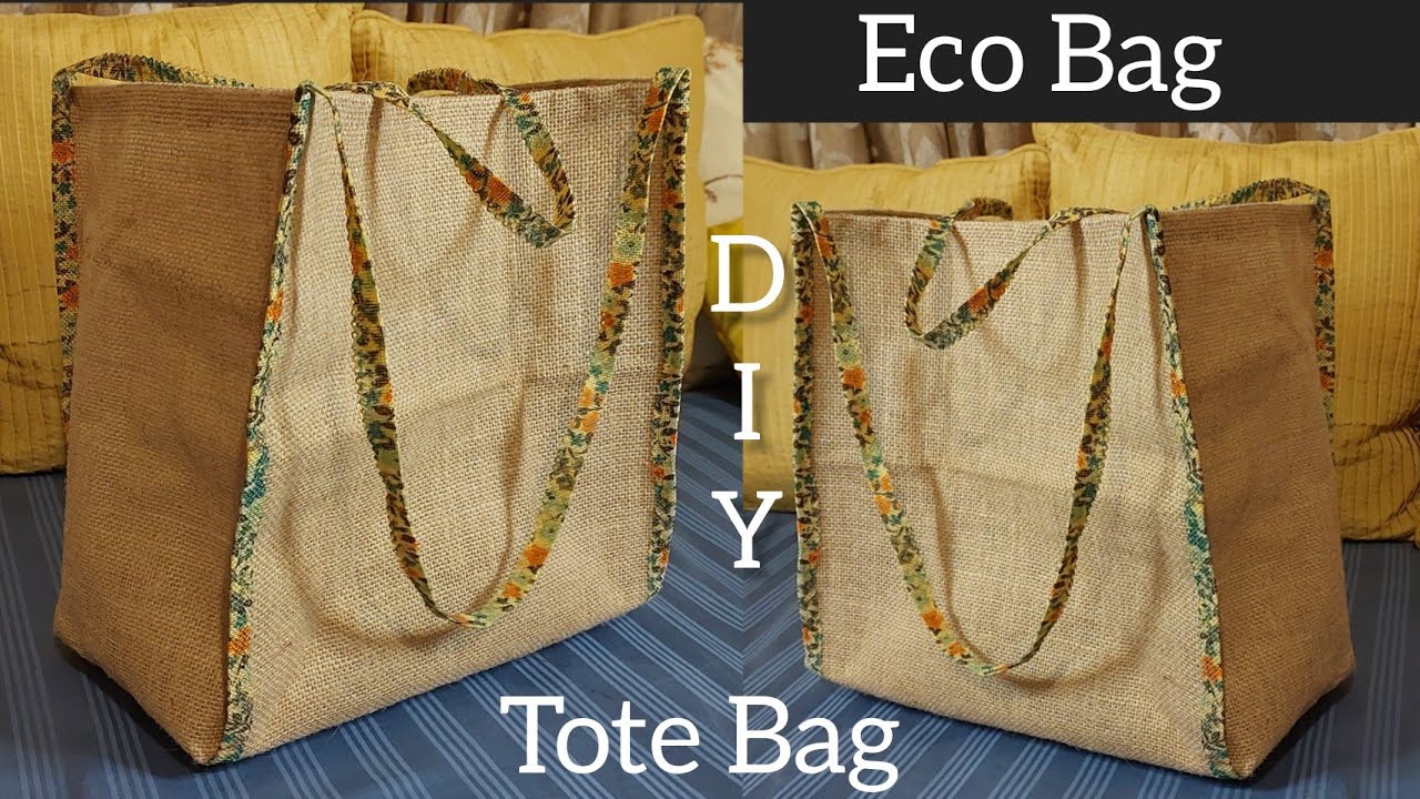 How To Make A Simple Jute Tote Bag With Jute Strap, Ecobag Sewing.. DIY