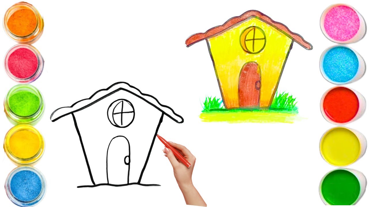 How To Draw cute House Drawing, Painting & Coloring For Kids and Toddlers_🌈🎨 🐋