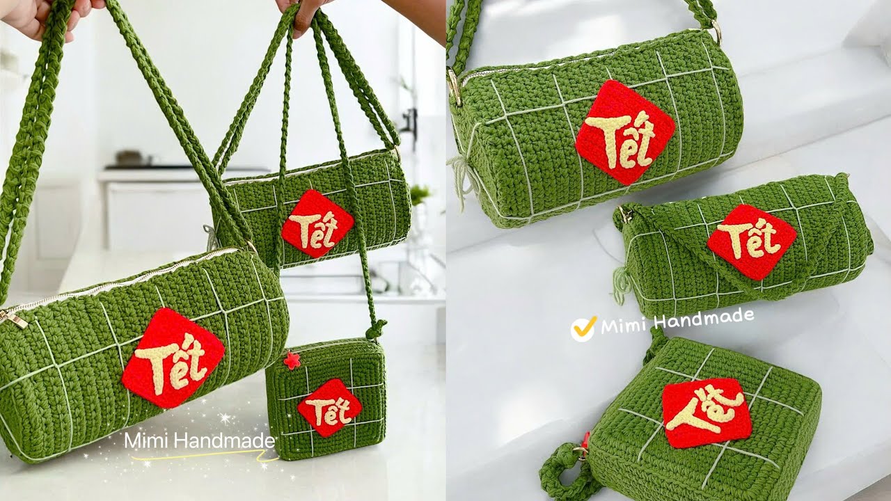 Móc Túi Bánh Tét Diện Tết Rất Xinh 🔖 Crocheting a Sticky Rice Cake Bag to Rock Tet