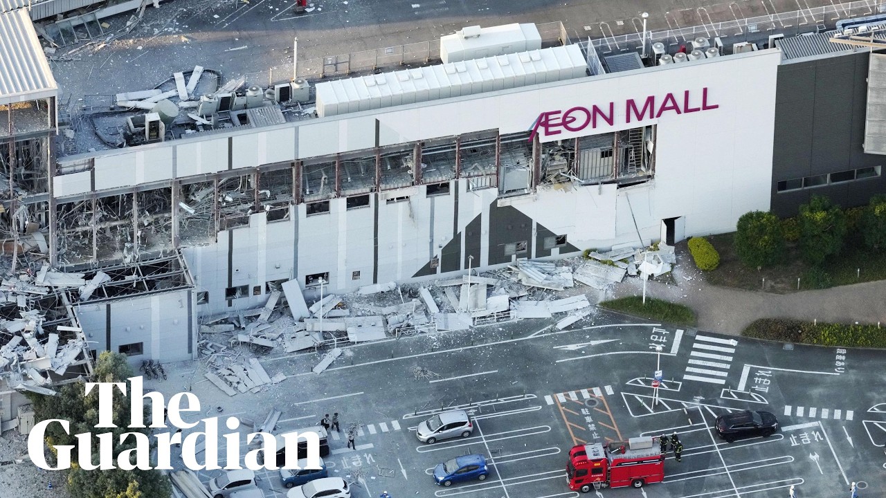 Aerial footage shows collapsed buildings after 7.1 magnitude Japan earthquake