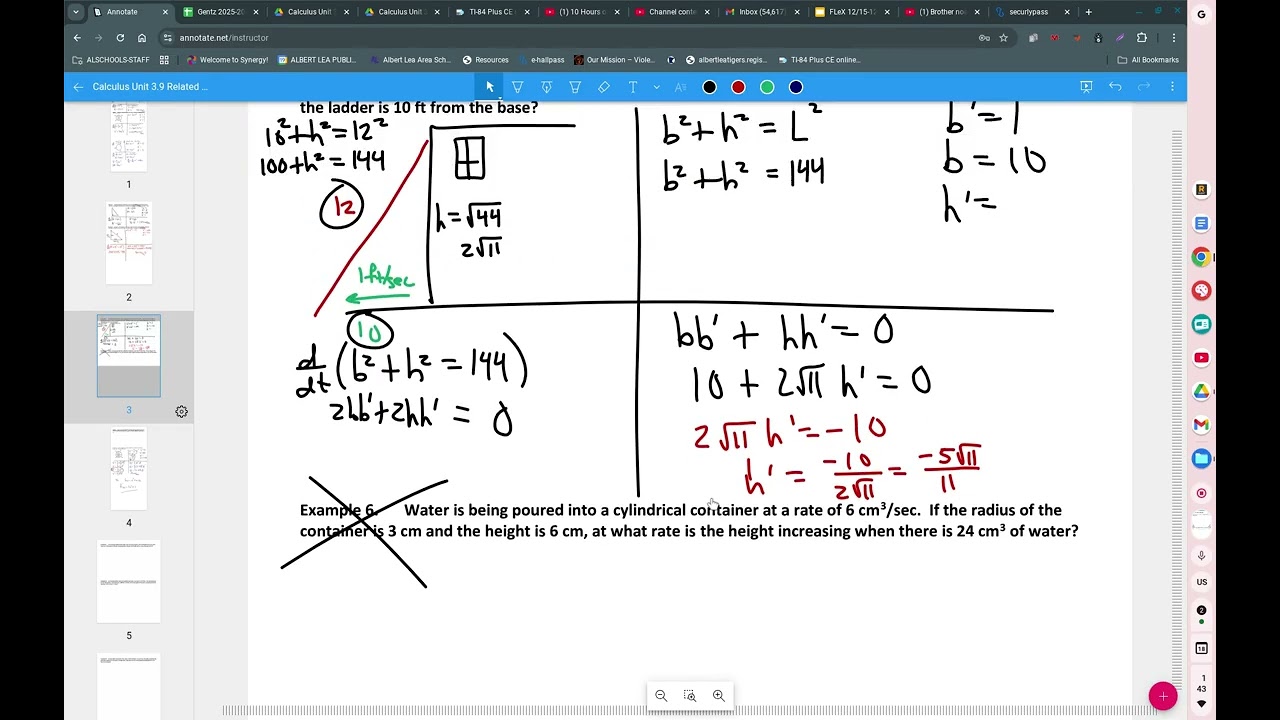 Calculus Unit 3.9 Related Rates Day 2 2025