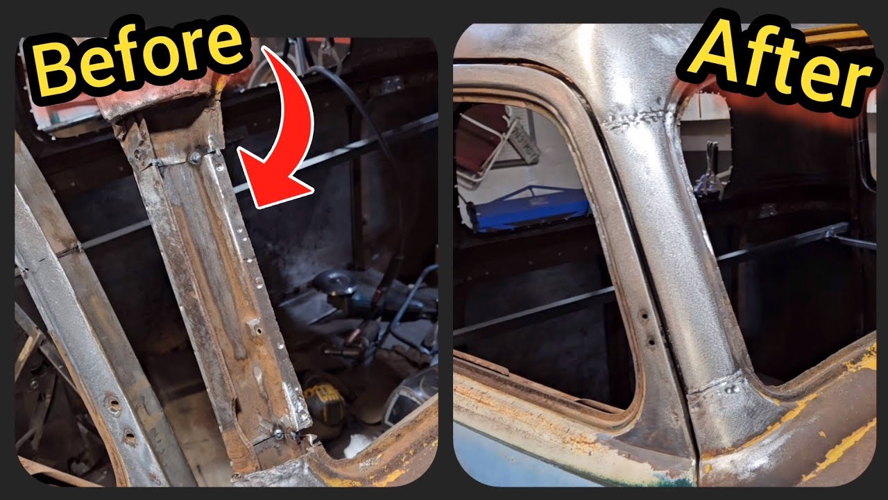 I got my Bondo Sponsorship Back! Welding the A pillars on the chopped 1953 Chevy Kustom