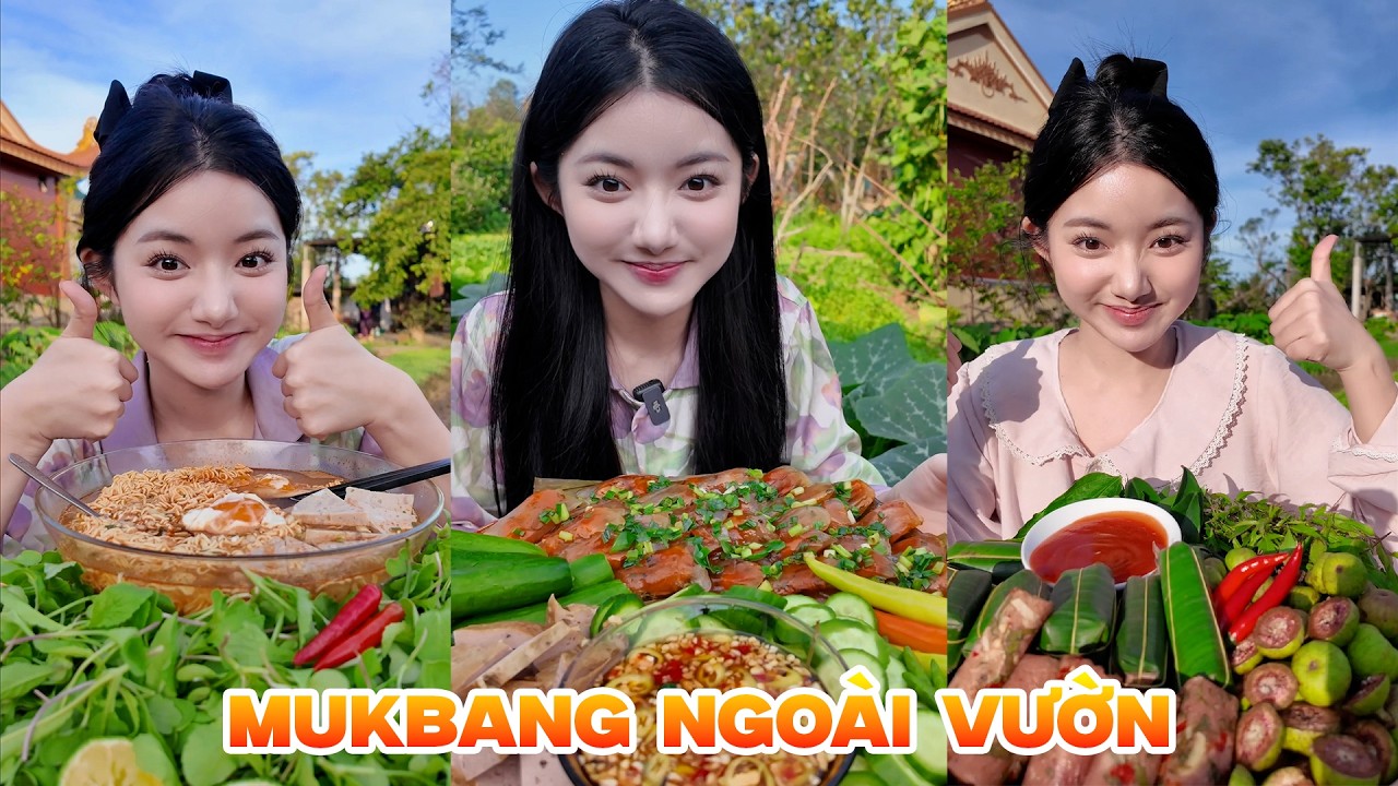 Quỳnh Trương Mukbang Bánh Bèo Lá, Mì Tôm, Nem Chua Thanh Hóa 🌿 Ăn Ngoài Vườn Cực Chill