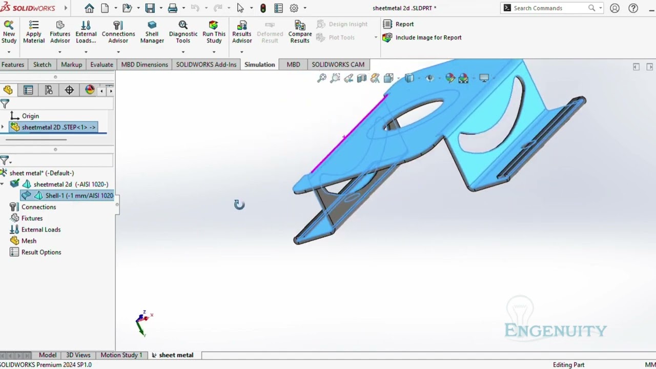 Sheet Metal Analysis in SolidWorks (shell element definition) | Step-by-step  Simulation Tutorial