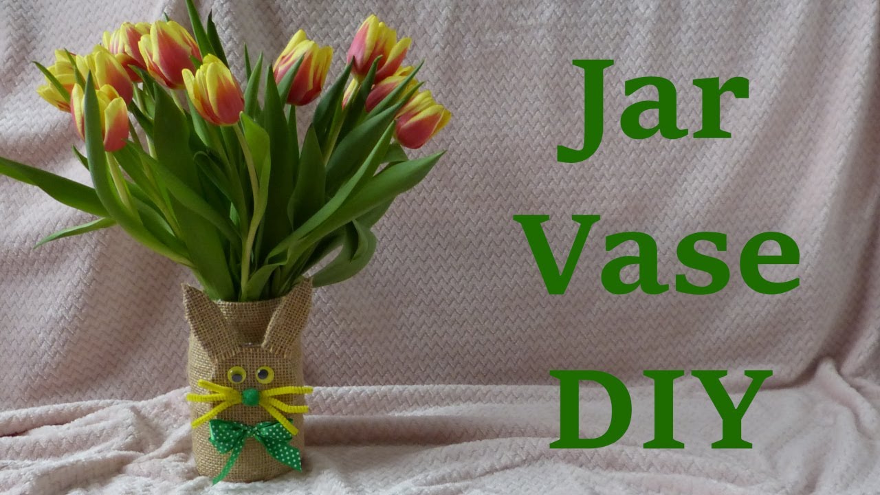 A vase from a jar with a jute bunny. DIY Easter decorations 🐇🌷🐣