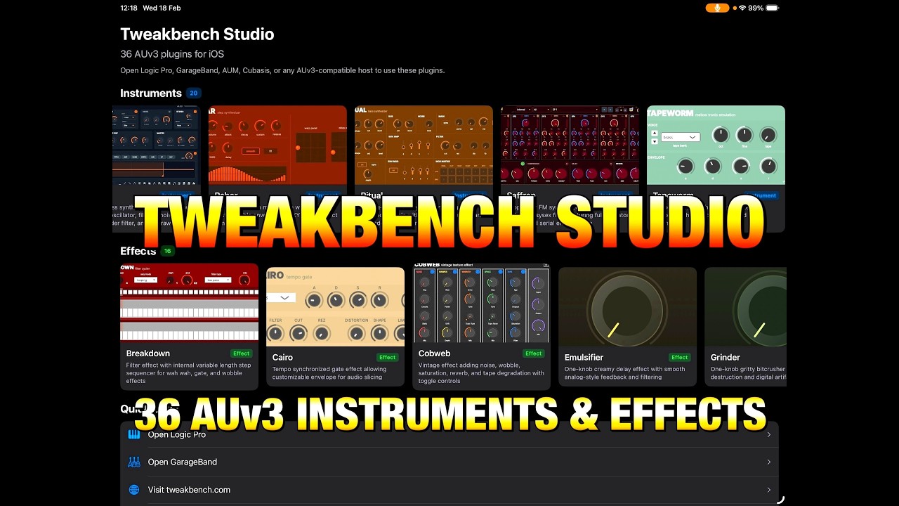 TWEAKBENCH Studio - 36 AUv3 Instruments & Effects for &pound;69.99 - Demo for the iPad