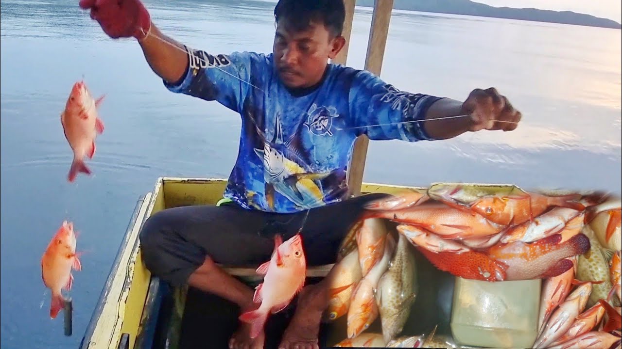 PANEN MANCING DISPOT IKAN MERAH, LANGSUNG GORENG IKAN, MAKAN ENAK DILAUT