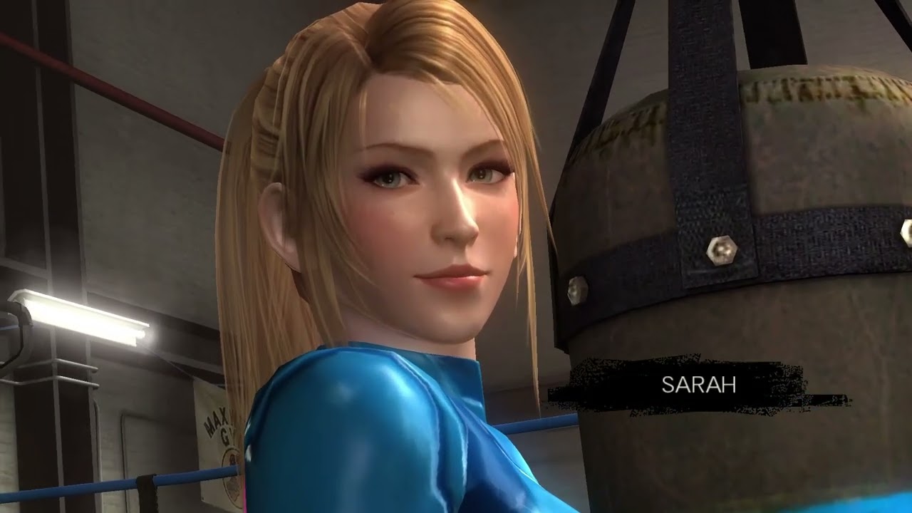 Tina Armstrong challenges Samus Aran in a spar at the gym