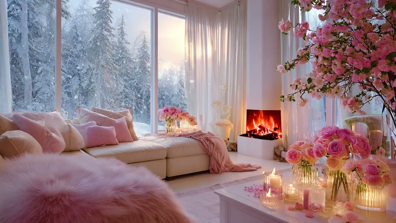 Romantic Winter Bedroom Piano Music with Soft Fireplace for Deep Sleep Relaxation and Cozy Nights