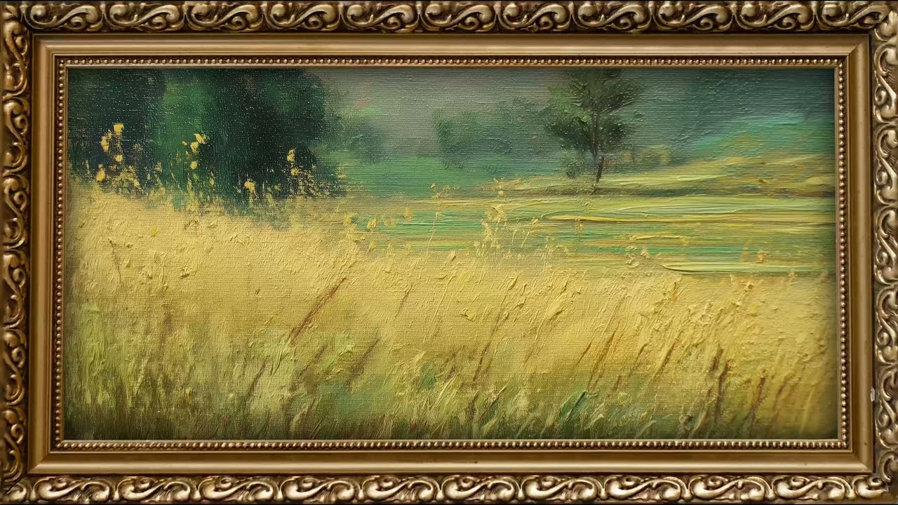 4K TV Art: Vintage Summer Landscape with Gold Frame | 2 Hour Screensaver