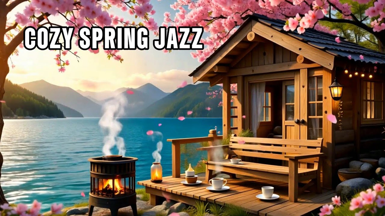 Peaceful Spring Morning Jazz | Cozy Lake House & Fireplace Ambience