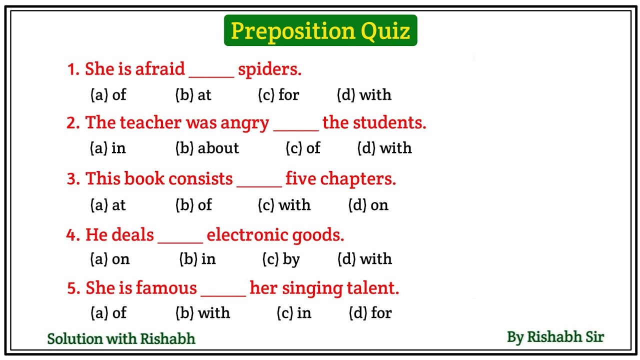 Preposition objective questions | Preposition in english grammar | Prepositions practice exercises