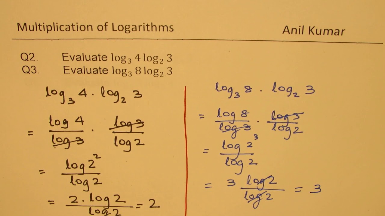 Examples to Multiply Logarithms with different base log_3⁡1024  log_4⁡3