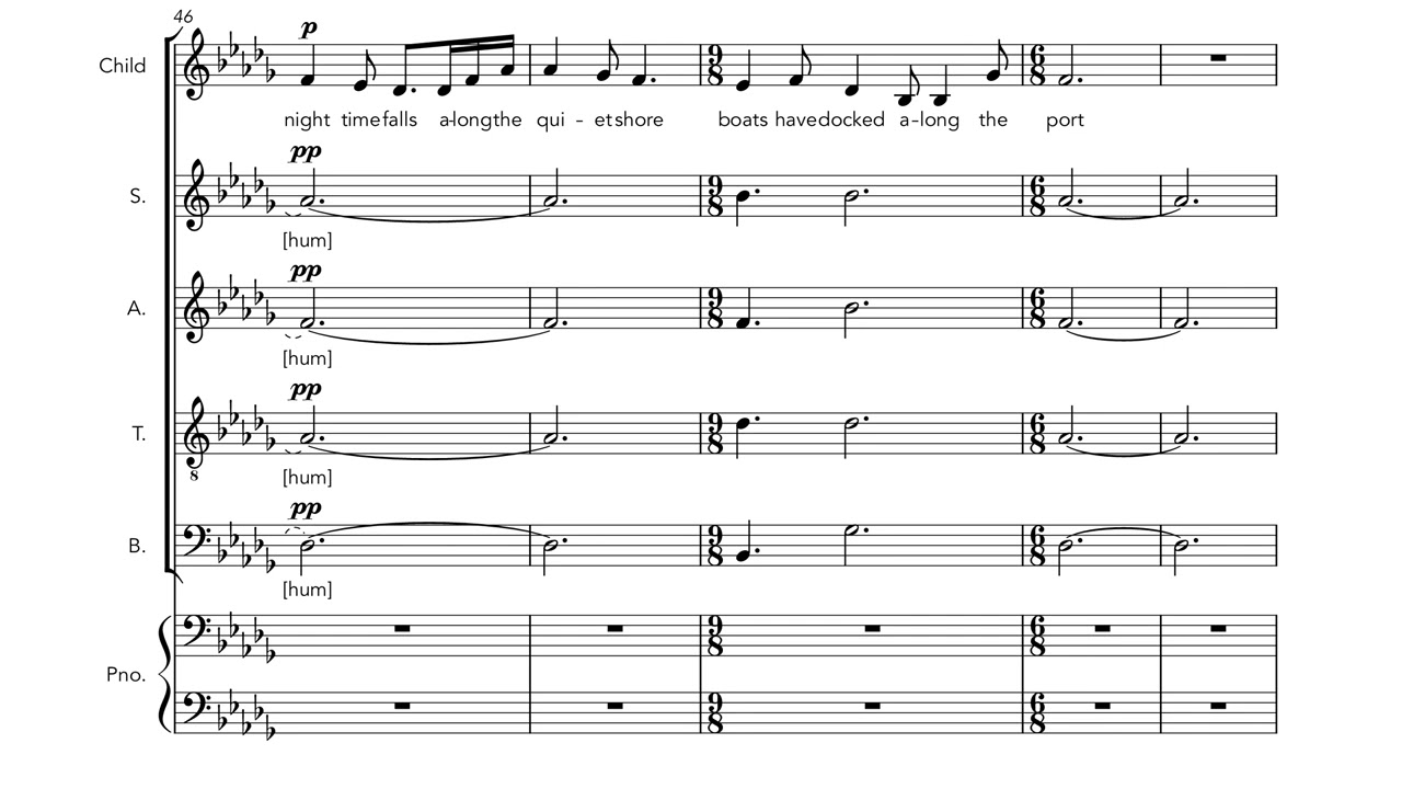 Ethan Gough: crossing the sea takes time (2026), for SATB choir, youth voice and piano