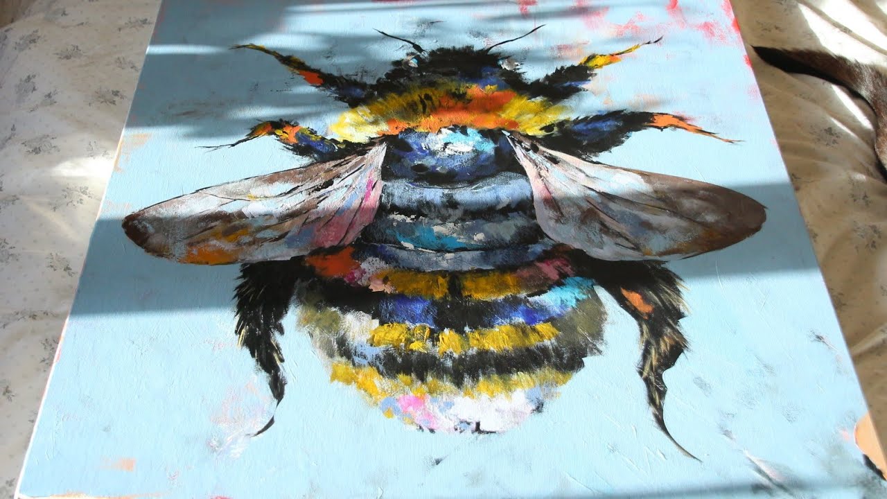 Bumble bee acrylic painting, animal art, painting with acrylics