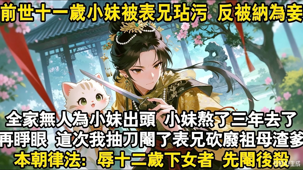 前世十一歲小妹被表兄玷污，反被納為妾全家無人為小妹出頭，小妹熬了三年去了，再睜眼 這次我抽刀閹了表兄砍廢祖母渣爹本朝律法：辱十二歲下女者 先閹後殺#古言 #爽文 #大女主 #情感 #故事頻道 #重生