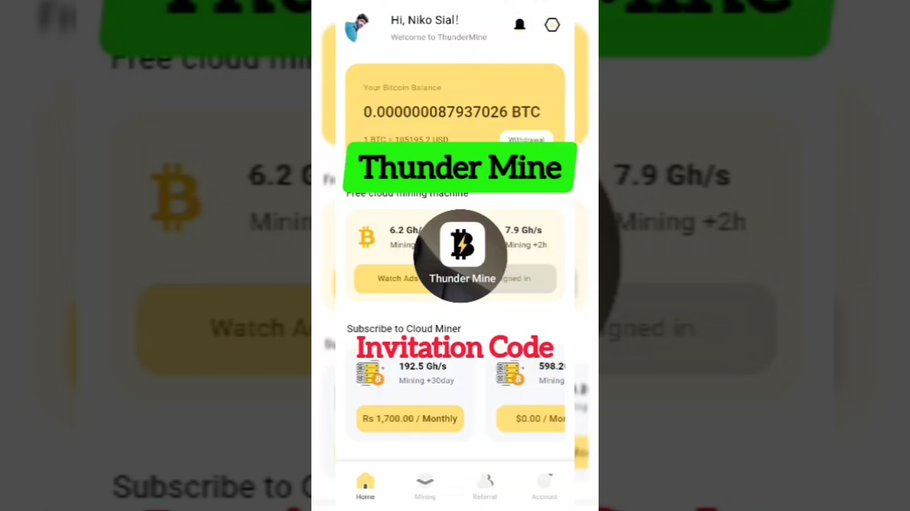 Thunder Mine Invitation Code | Thunder Mine Cloud Mining App | New Crypto Mining Application