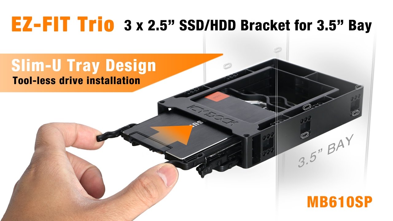 ICY DOCK EZ-FIT Trio MB610SP 3 x 2.5&rdquo; SSD / HDD Bracket for 3.5&rdquo; Drive Bay