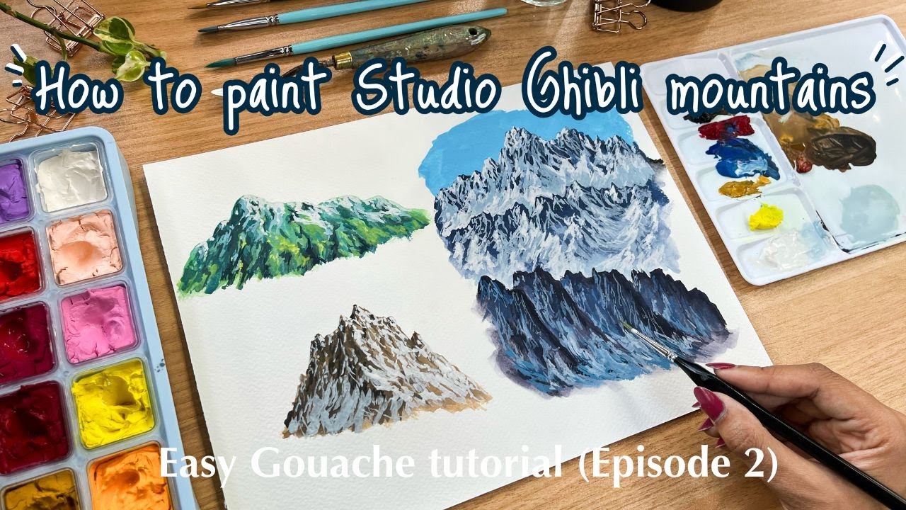 🌿How to Paint Studio Ghibli Mountains🌿Easy Gouache tutorial STEP BY STEP for Beginners (Episode 2)