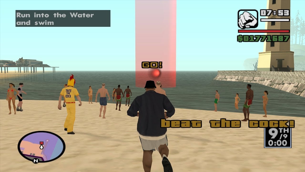 Chain Game Fat CJ mod - GTA San Andreas - Santa Maria Beach: Beat The Cock! (Triathlon Race 1)