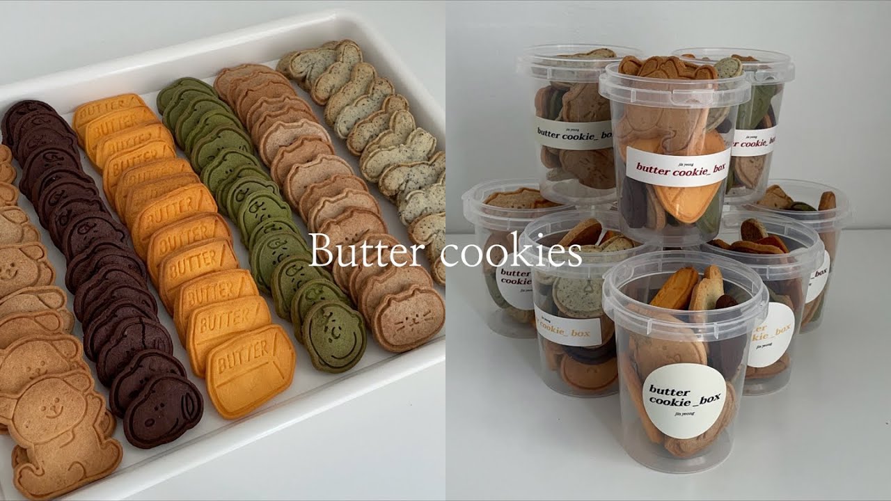 eng) 6가지맛 버터쿠키 만들기 🧈기본,황치즈,통밀,초코,말차,흑임자 맛 butter cookies