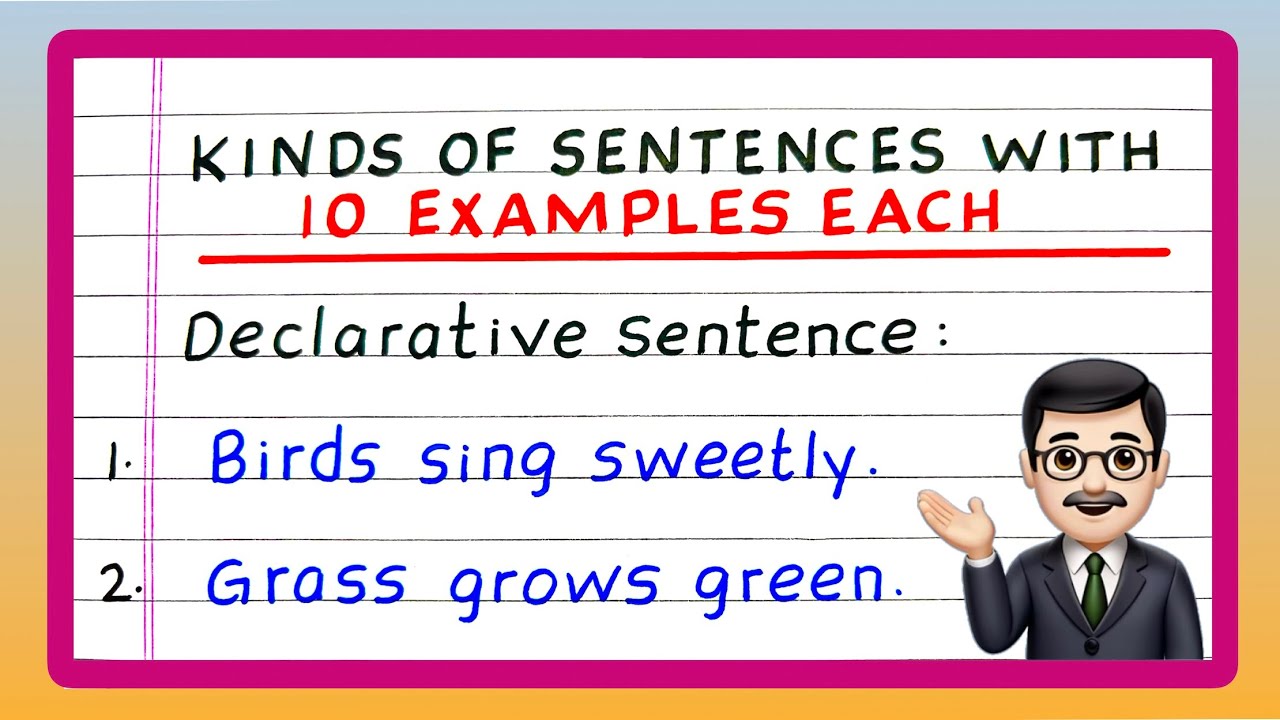 Kinds of Sentences with 10 examples | Types of Sentence Declarative Assertive Exclamatory Imperative